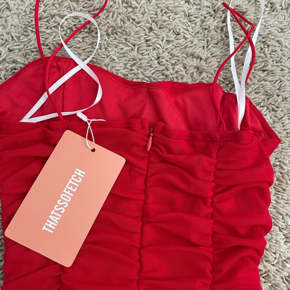 Thatssofetch Red Ruched Bodycon Dress - Picture 3 of 6